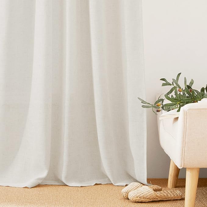 RYB HOME Thick Linen Curtains 72 inch Length for Dining Room Doorway, Wrinkle Resistance Light Filtering Soft Textured Privacy Protection Boho Farmhouse, W 42 x L 72 inches, Linen, 2 Panels