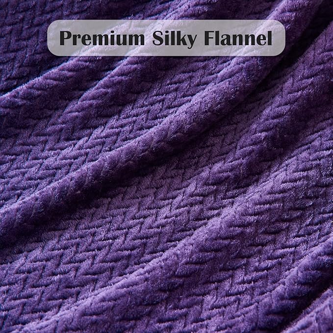 NEWCOSPLAY Super Soft King Blanket Dark Purple Premium Silky Flannel Fleece Leaves Pattern Lightweight Bed Blanket All Season Use (Dark Purple, King(90"x110"))