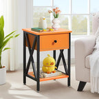 VECELO Nightstands Set of 2, Modern Bedside End Tables, Night Stands with Drawer and Storage Shelf for Living Room Bedroom, Industrial Metal Frame