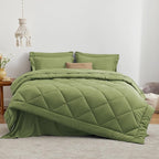 Love's cabin Twin XL Comforter Set Olive Green, 5 Pieces Twin XL Bed in a Bag, All Season Bedding Sets with 1 Comforter, 1 Flat Sheet, 1 Fitted Sheet, 1 Pillowcase and 1 Pillow Sham