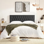 Tufted Upholstered Headboard Queen Size, Solid Wood Head Board with Durable Metal Legs, Adjustable Height Bed headboard from 37” to 51” Fabric Headboard in Modern Button Design (Black)
