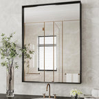 Suidia Bathroom Mirror, 24" x 32" Wall Mirror Metal Framed, Bathroom Vanity Mirror for Living Room Bedroom Bathroom Entryway, Black, Rect Corner Style