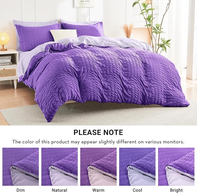 HYMOKEGE Dark Purple/Lavender Twin Comforter Set Seersucker 5 Pieces, All Season Luxury Bed in a Bag for Bedroom, Bedding Set with Comforter, Sheets, Pillowcase & Sham