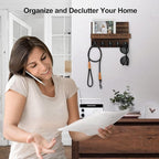Key Holder for Wall, Decorative Key and Mail Holder with Shelf Has Large Key Hooks for Bags, Coats – Paulownia Wood Key Hanger with Mounting Hardware (9.8”W x 6.7”H x 4.2”D) (Brown)