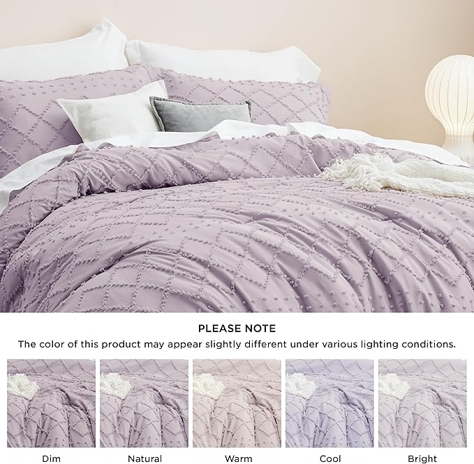 Bedsure Twin Comforter Set - Lavender Comforter, Boho Tufted Shabby Chic Bedding for Kids, 2 Pieces Vintage Farmhouse Bed Set for All Seasons, Fluffy Soft Bedding with 1 Pillow Sham