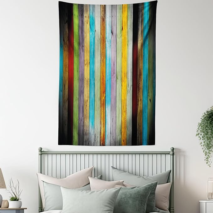 Lunarable Colorful Tapestry, Vertical Wood Planks in Carpentry Oak Timber Rustic Country, Fabric Wall Hanging Decor for Bedroom Living Room Dorm, 23" X 28", Brown