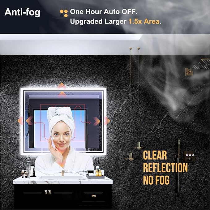 LED Bathroom Mirror 55"x 30", Backlit Bathroom Mirror with Lights,Stepless Dimmable,Anti-Fog, Shatter-Proof, Memory, 3 Colors Lighted Vanity Mirror (Horizontal/Vertical)