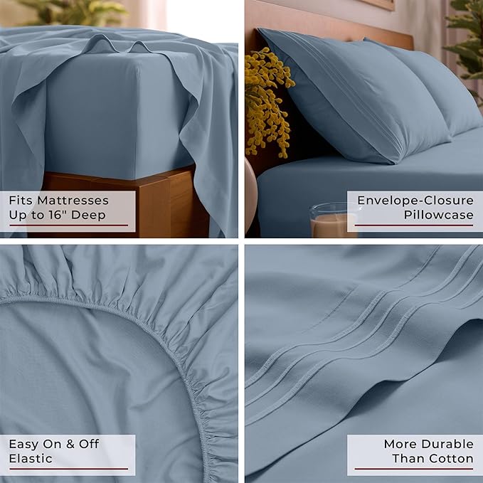 Mellanni Queen Sheets Set - 4 PC Iconic Collection Bedding - Hotel Luxury, Extra Soft, Cooling Bed Sheets - Wrinkle, Fade, Stain Resistant (Queen, Blue Hydrangea)