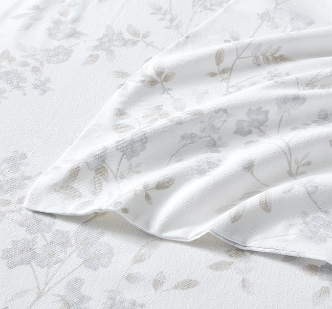 Laura Ashley - Flannel Sheets Queen Size, Anti-Pilling & Wrinkle Resistant Cotton, Touchably Soft for All-Season Comfort - Bed Sheets with Matching Pillowcases & Fitted Sheet (Fawna Grey)