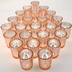 24 Pcs Rose Gold Votive Candle Holders, Speckled Mercury Rose Gold Glass Candle Holder Bulk for Wedding Centerpiece Table Decor, Tea Lights Candle Holder for Valentines Day Decor, Home Decor