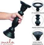 Mela Artisans Matte Black Hand Carved Wooden Pillar Candle Holders - Set of 3 | Tuli Decorative Style | Crafted from Mango Wood | Rustic Table Centerpiece Decor | Sized 6", 9" and 12"