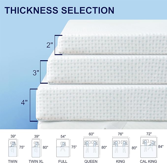 Subrtex 3 Inch Mattress Topper Cover (Only Cover) Mattress Topper Protector Bedding Rayon Made from Bamboo Removable Mattress Encasement with Zippers, King