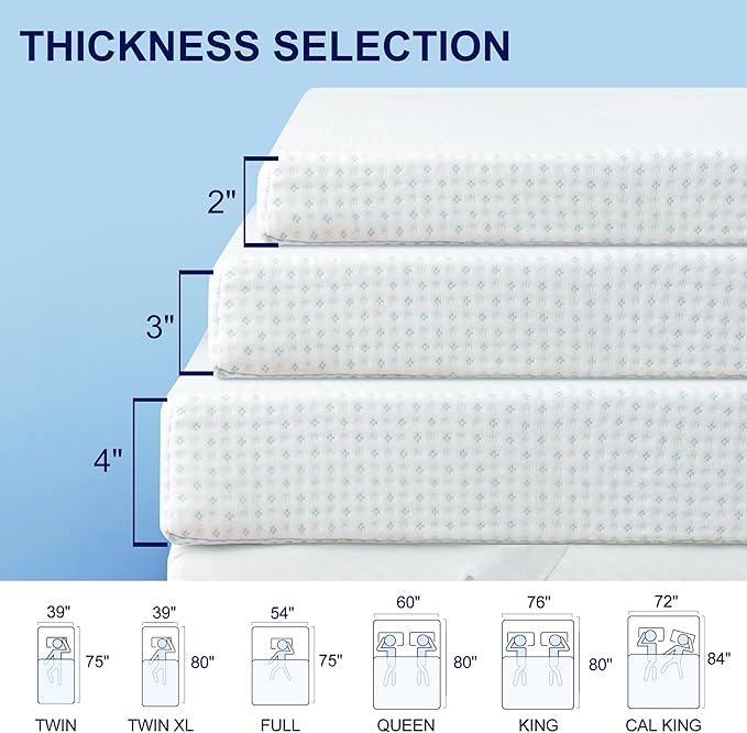 Subrtex 2 Inch Mattress Topper Cover (Only Cover) Mattress Topper Protector Bedding Rayon Made from Bamboo Removable Mattress Encasement with Zippers, King