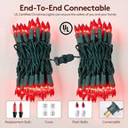 Red Christmas Lights - 100 Count Incandescent Lights with Green Wires - UL Certified, Connectable for Indoor/Outdoor Xmas, Wedding, Holiday, Party, Home Decorations