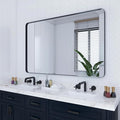 VocalStar Black Metal Framed Bathroom Mirror for Wall, 48 x 36 Inch Large Rounded Rectangle Matte Black Bathroom Vanity Mirror Farmhouse, 1/4-inch Shatterproof Glass | Ultra-Flush Hanging
