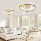 LEDIARY 2 Pack 20 Inch Low Profile Ceiling Fan with Lights and Remote, Dimmable Fandelier Ceiling Fans, Gold Modern Flush Mount Ceiling Fan with 3 Color Temperature Change and 6 Speeds