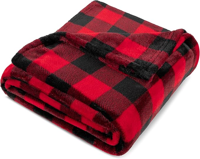 PAVILIA Black and Red Buffalo Plaid Fleece Throw Blanket for Couch, Soft Checkered Flannel Blanket for Sofa, Plaid Christmas Couch Throw Bed, Warm Cozy Decorative Blanket Fall Decor Gift, 60x80