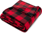 PAVILIA Black and Red Buffalo Plaid Fleece Throw Blanket for Couch, Soft Checkered Flannel Blanket for Sofa, Plaid Christmas Couch Throw Bed, Warm Cozy Decorative Blanket Fall Decor Gift, 60x80