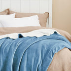 Bedsure GentleSoft Sherpa Fleece Blankets Queen Size for Bed - Thick and Warm Throw for Women and Men, Soft Fuzzy Plush Queen Blanket for Winter, Washed Blue, 90x90 Inches
