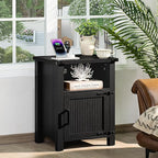 Night Stand Set of 2, 18 Inch Farmhouse Nightstand with with Charging Station and USB Port, Rustic Couch End Table with Magnetic Door, Wood Bed Side Tables for Bedroom, Home, Black