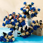 Hotop 12 Bunches of Artificial Flowers Centerpiece 13 Inches Silk Faux Roses Bouquets for Table Decoration Realistic Bouquet Arrangement Boho Faux Flowers for Wedding (Dark Blue)
