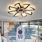 Modern Ceiling Fan with Lights Remote Control, 32" Black 6 Speeds 3 Light Color Low Profile Flush Mount Ceiling Fan for Kitchen Bedroom
