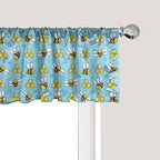 Ambesonne Cartoon Window Valance, Summer Style Funny Demonstration of Happy Flying Characters and Hexagon Comb, Curtain Valance for Kitchen Bedroom Decor with Rod Pocket, 54" X 18", Sky Blue Mustard