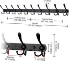 Dseap Coat Rack Wall Mount - 38” Long 10-Tri-Hooks Heavy Duty Coat Hanger Rail Wall Hooks for Hanging Coats Hats Clothing Clothes Purse Mudroom Entryway, Black