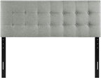 Modway Emily Tufted Button Linen Fabric Upholstered King Headboard in Gray