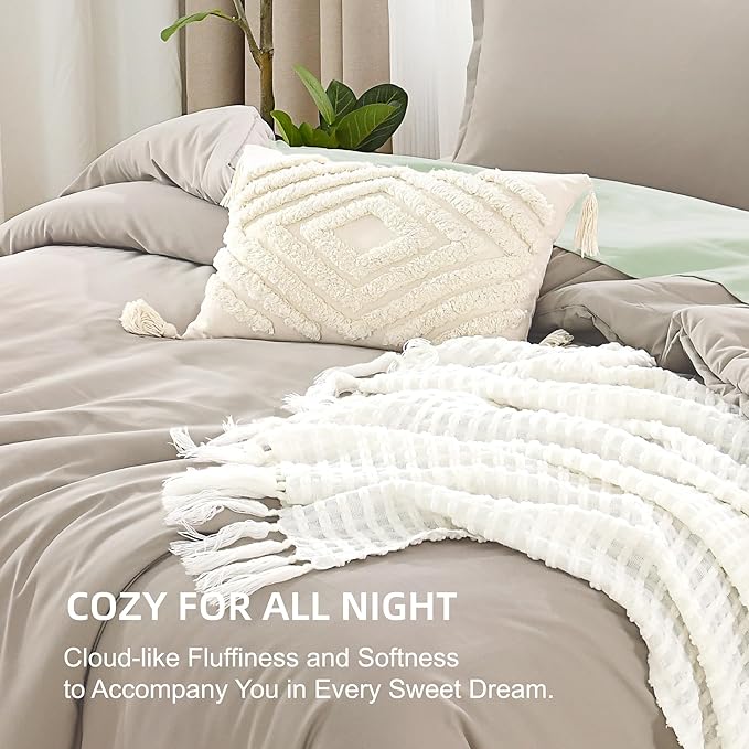 Litanika Oversized King Comforters Oatmeal Super King Size, 3 Pieces Lightweight Solid Bedding Comforter Set, All Season Fluffy Bed Set (120x120In Comforter & 2 Pillowcases)