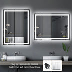 Wall-Mounted LED Square Bathroom Mirror, Makeup Mirror (32 inches x 24 inches,) 3 Color Dimming Bathroom Vanity Mirror with Lights Smart Mirror with Touch (Horizontal/Vertical)