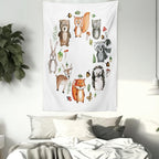 Lunarable Woodland Tapestry, Animals of The Forest Mushrooms Acorns Circular Frame Cartoon Pastel Colors, Wall Hanging for Bedroom Living Room Dorm Decor, 40" X 60", Multicolor