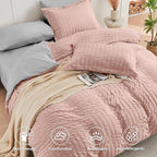HYMOKEGE Rose Gold/Light Grey Twin XL Comforter Set Seersucker 5 Pieces, All Season Luxury Bed in a Bag for Bedroom, Bedding Set with Comforter, Sheets, Pillowcase & Sham