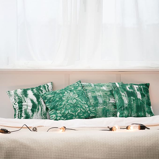 Ambesonne Vintage Throw Pillow Cushion Case Pack of 4, Abstract Grunge Effect Brushstrokes and Waving Striping Stains Paisley Drops, Modern Accent Double-Sided Digital Printing, 18", Forest Green
