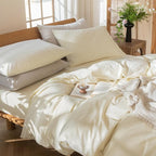 MooMee Bedding Duvet Cover Set 100% Washed Cotton Linen Like Textured Breathable Durable Soft Comfy (Solid Cream White, Queen 90"x90")