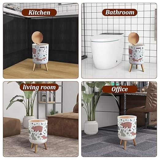 Small Trash Can with Lid Hand Drawn Colored Children s Set Cute Forest Animals Scandinavian Garbage Bin Pet Proof Waste Basket for Kitchen Bathroom Office Bedroom Decorative 1.8 Gallon