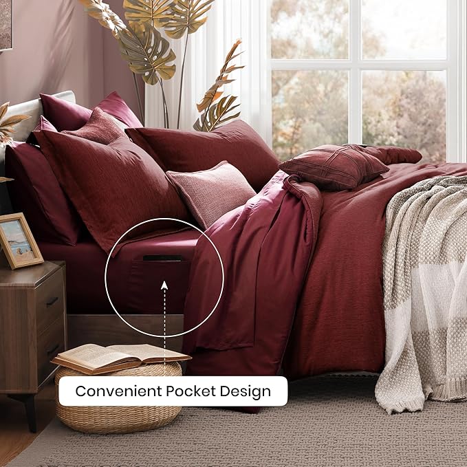 Monbix Queen Comforter Set Red, Cationic Dyeing Reversible Bedding Set 7 Pieces, All Season Bed in a Bag with Sheets, Pillowcases & Shams