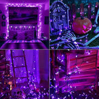 BrizLabs Purple Halloween Lights, 33ft 100 LED Halloween String Lights, 8 Modes Battery String Light with Timer, Indoor Outdoor Battery Purple Tree Light for Party Christmas Tree Bedroom Patio Decor