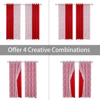 BONZER Mix and Match Curtains - 2 Pieces Branch Print Sheer Curtains and 2 Pieces Blackout Curtains for Bedroom Living Room Grommet Window Drapes, 54x95 Inch/Panel, Red, Set of 4 Panels