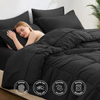Love's cabin Twin Comforter Set Ash Black, 5 Pieces Twin Bed in a Bag, All Season Bedding Sets with 1 Comforter, 1 Flat Sheet, 1 Fitted Sheet, 1 Pillowcase and 1 Pillow Sham