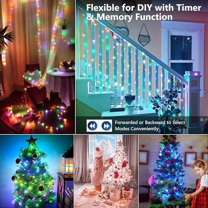 BrizLabs Christmas Fairy String Lights, 33ft 100 LED Color Changing Christmas Fairy Lights with Remote Timer, USB Rainbow Xmas Light Music Sync RGB Twinkle Light for Xmas Halloween Home Party Wedding