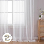 Aiyufeng White Sheer Curtains 72 inches Long 2 Panels, Fresh Textured Semi Sheer White Curtains Linen Breathable Elegant Door Curtains & Drapes for Farmhouse/Living Room/Kitchen, 40Wx72L inch