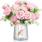 Geosar 2 Bundles Artificial Peonies Flowers Fake Silk Peony Bouquet Faux Peonies Flowers Bulk for Decoration Vase Floral Arrangements Wedding Party Table (Pink)
