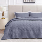 Love's cabin California King Size Quilt Bedding Set Blue Bedspread - Cal King Summer Lightweight Bedspread Comforter - Wave Pattern Coverlet for All Season - 3 Pieces (1 Quilt, 2 Pillow Shams)