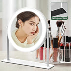 10"x10" Lighted Makeup Mirror, Vanity Mirror with Lights, Dimmable Touch Screen, Light up Mirror, Portable Travel Mirror, Cosmetic Mirror for Makeup Desk, 360° Rotation, White