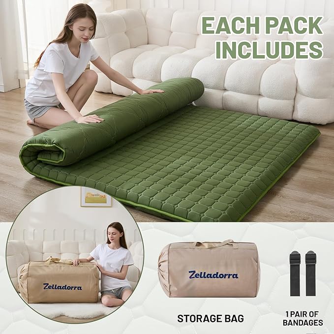 Japanese Floor Mattress Twin, Anti-Slip Japanese Futon Foldable Tatami Mat for Guests, Green
