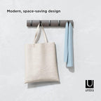 Umbra Flip Wall-Mounted Coat Rack with 5 Hooks – Modern, Space-Saving Storage for Hats, Jackets, Bags, Entryway, Mudroom, Closet, Bathroom, Bedroom – Grey/Pewter