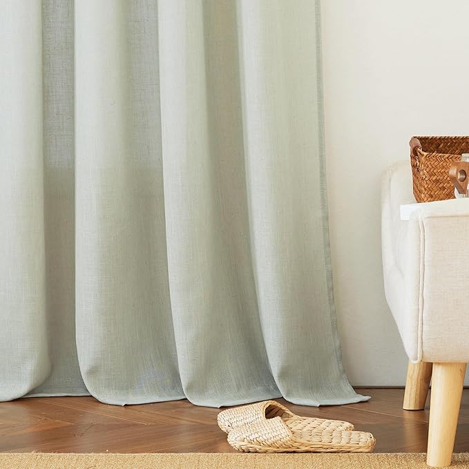 RYB HOME Extra Wide Semi Sheer Curtains, Grommet Easy Sliding Room Divider for Office Bedroom Separation, Large Window Curtains for Sliding Glass Door, Sage Green, W 100 x L 84, 1 Pcs