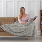 Tuddrom Decorative Extra Soft Fuzzy Faux Fur Throw Blanket 50" x 60",Solid Reversible Long Hair Shaggy Blanket,Fluffy Cozy Plush Comfy Microfiber Fleece Blankets for Couch Sofa Bedroom,Quiet Grey