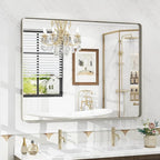 40x30 Inch Brushed Nickel Bathroom Mirror, Brushed Silver Metal Framed Wall Mirror, Rounded Corner Rectangle Modern Vanity Mirror, Tempered Glass, Anti-Rust, Shatterproof (Horizontal/Vertical)